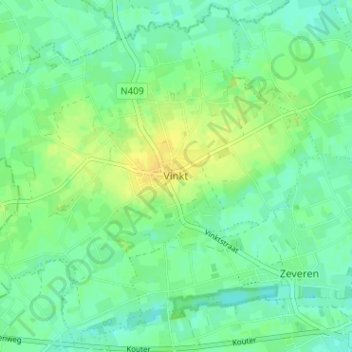 Mapa topográfico Vinkt, altitud, relieve