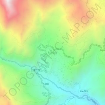 Mapa topográfico Mallas, altitud, relieve