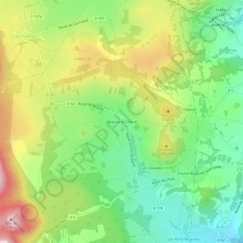 Mapa topográfico Beaune-le-Chaud, altitud, relieve