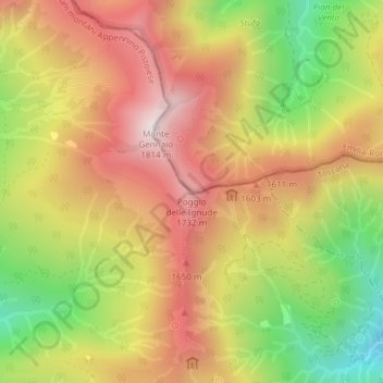Mapa topográfico Poggio delle Ignude, altitud, relieve