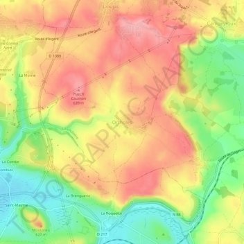 Mapa topográfico Ortholès, altitud, relieve
