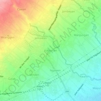 Mapa topográfico Kahuman, altitud, relieve