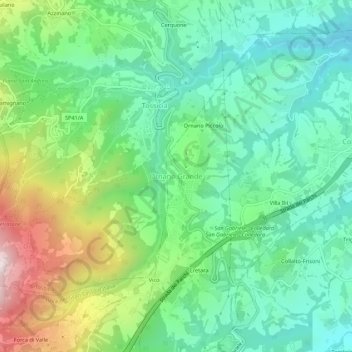 Mapa topográfico Ornano Grande, altitud, relieve