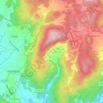 Mapa topográfico Fundo do Lugar, altitud, relieve