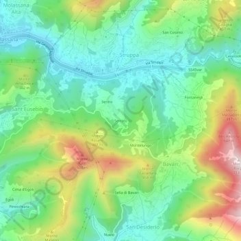 Mapa topográfico Serrato, altitud, relieve