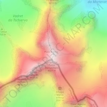 Mapa topográfico Piz Bernina, altitud, relieve