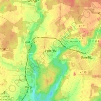 Mapa topográfico Benefeld, altitud, relieve