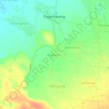 Mapa topográfico Rajegwesi, altitud, relieve