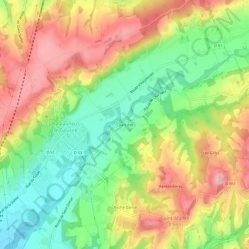 Mapa topográfico Charrière, altitud, relieve