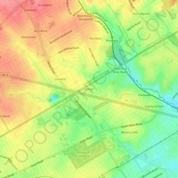 Mapa topográfico Kirklyn, altitud, relieve