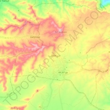 Mapa topográfico Beni Khedache, altitud, relieve