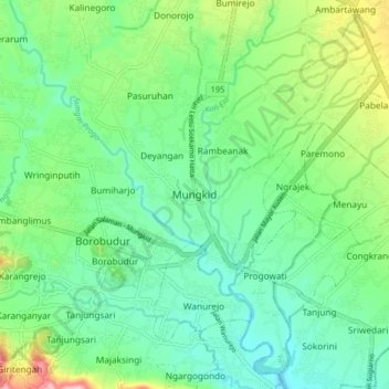 Mapa topográfico Mungkid, altitud, relieve