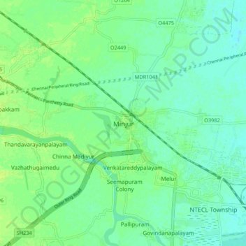 Mapa topográfico Minjur, altitud, relieve