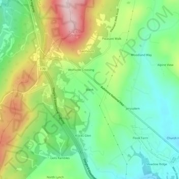 Mapa topográfico Blank, altitud, relieve