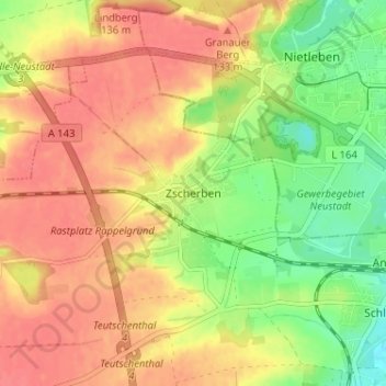 Mapa topográfico Zscherben, altitud, relieve