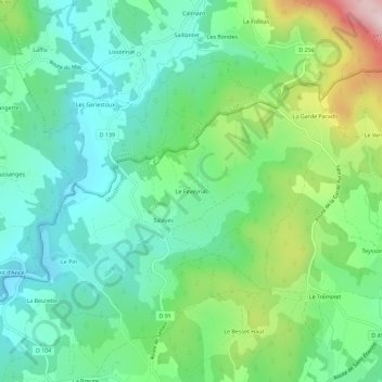 Mapa topográfico Le Faveyrial, altitud, relieve