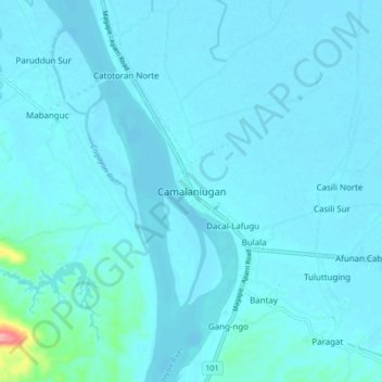 Mapa topográfico Camalaniugan, altitud, relieve
