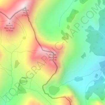 Mapa topográfico Mount Strachan, altitud, relieve