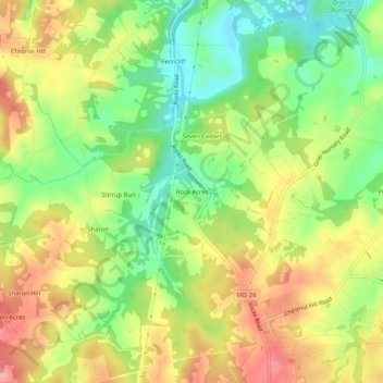 Mapa topográfico Rock Acres, altitud, relieve