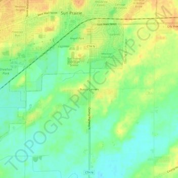 Mapa topográfico Buss's Corners, altitud, relieve