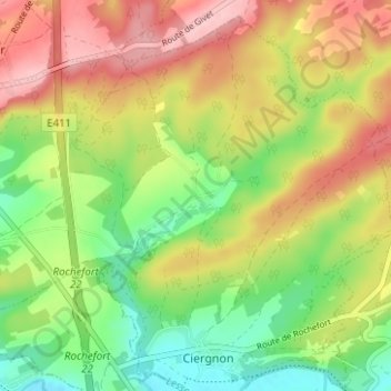 Mapa topográfico Fenffe, altitud, relieve