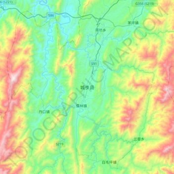 Mapa topográfico 城步县, altitud, relieve