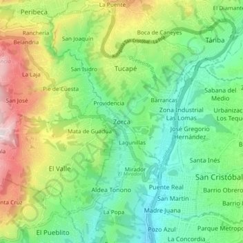 Mapa topográfico Zorca, altitud, relieve