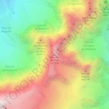Mapa topográfico Aiguille du Plan, altitud, relieve