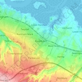 Mapa topográfico Rainham, altitud, relieve