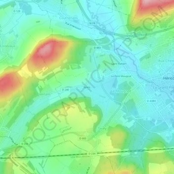 Mapa topográfico Byans, altitud, relieve