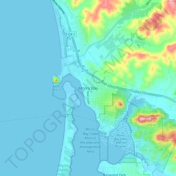 Mapa topográfico Morro Bay, altitud, relieve