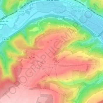 Mapa topográfico Plateau de la Cras, altitud, relieve