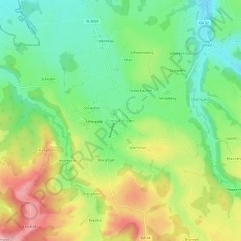 Mapa topográfico Kimratshofen, altitud, relieve