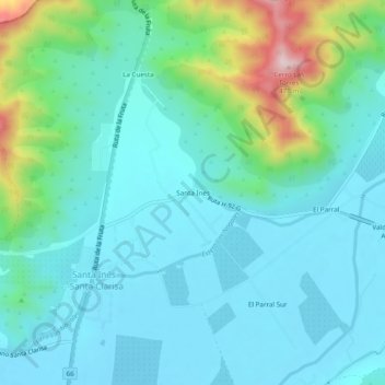 Mapa topográfico Santa Inés, altitud, relieve