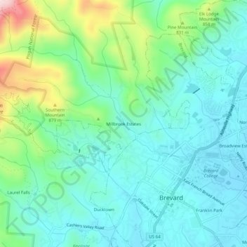 Mapa topográfico Millbrook Estates, altitud, relieve