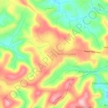 Mapa topográfico Kuttikol, altitud, relieve