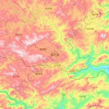 Mapa topográfico 周宁县, altitud, relieve