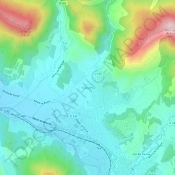Mapa topográfico Cougnes, altitud, relieve