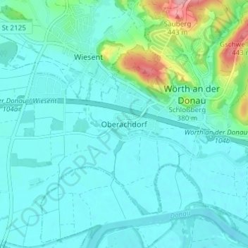Mapa topográfico Oberachdorf, altitud, relieve