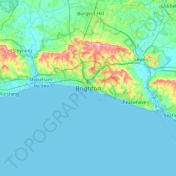 Mapa topográfico Brighton, altitud, relieve