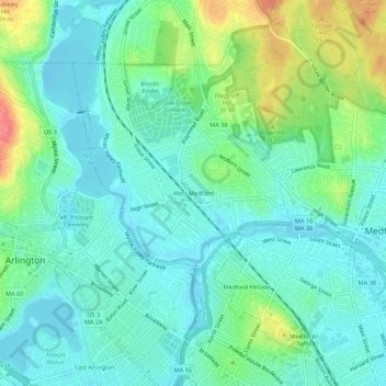 Mapa topográfico West Medford, altitud, relieve