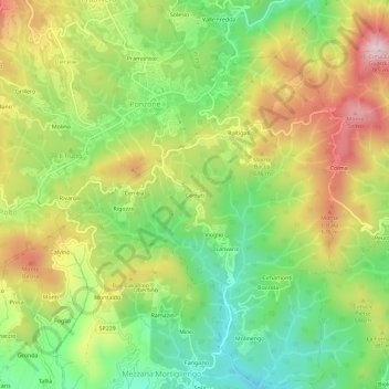 Mapa topográfico Cerruti, altitud, relieve