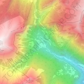 Mapa topográfico Goglio, altitud, relieve