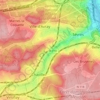 Mapa topográfico Cité des Châtres Sacs, altitud, relieve