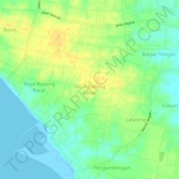 Mapa topográfico Tegal Badeng Timur, altitud, relieve