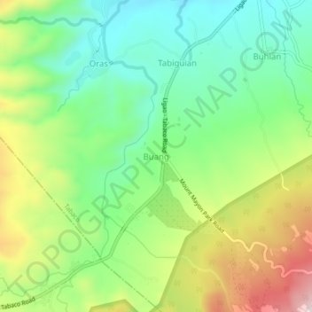 Mapa topográfico Buang, altitud, relieve
