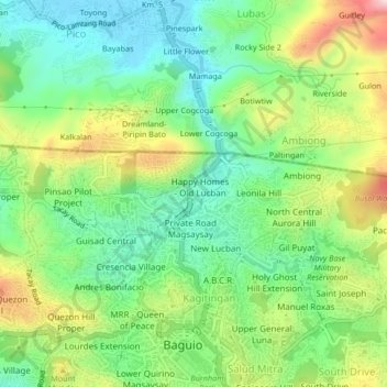 Mapa topográfico Happy Homes, altitud, relieve