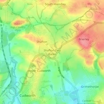 Mapa topográfico Shafton Two Gates, altitud, relieve