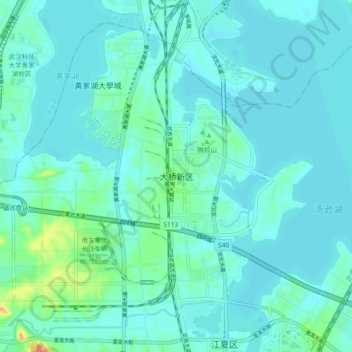 Mapa topográfico 大桥新区, altitud, relieve