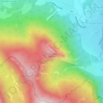Mapa topográfico Grünstein, altitud, relieve